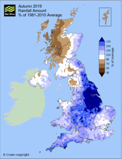 Met Office graph of Autumn 2019 rainfall amount across Great Britain 