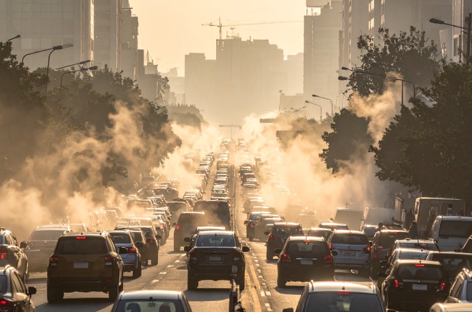 polluted street with cars