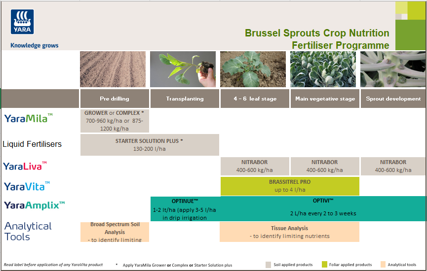 Brussel sprouts fertiliser programme